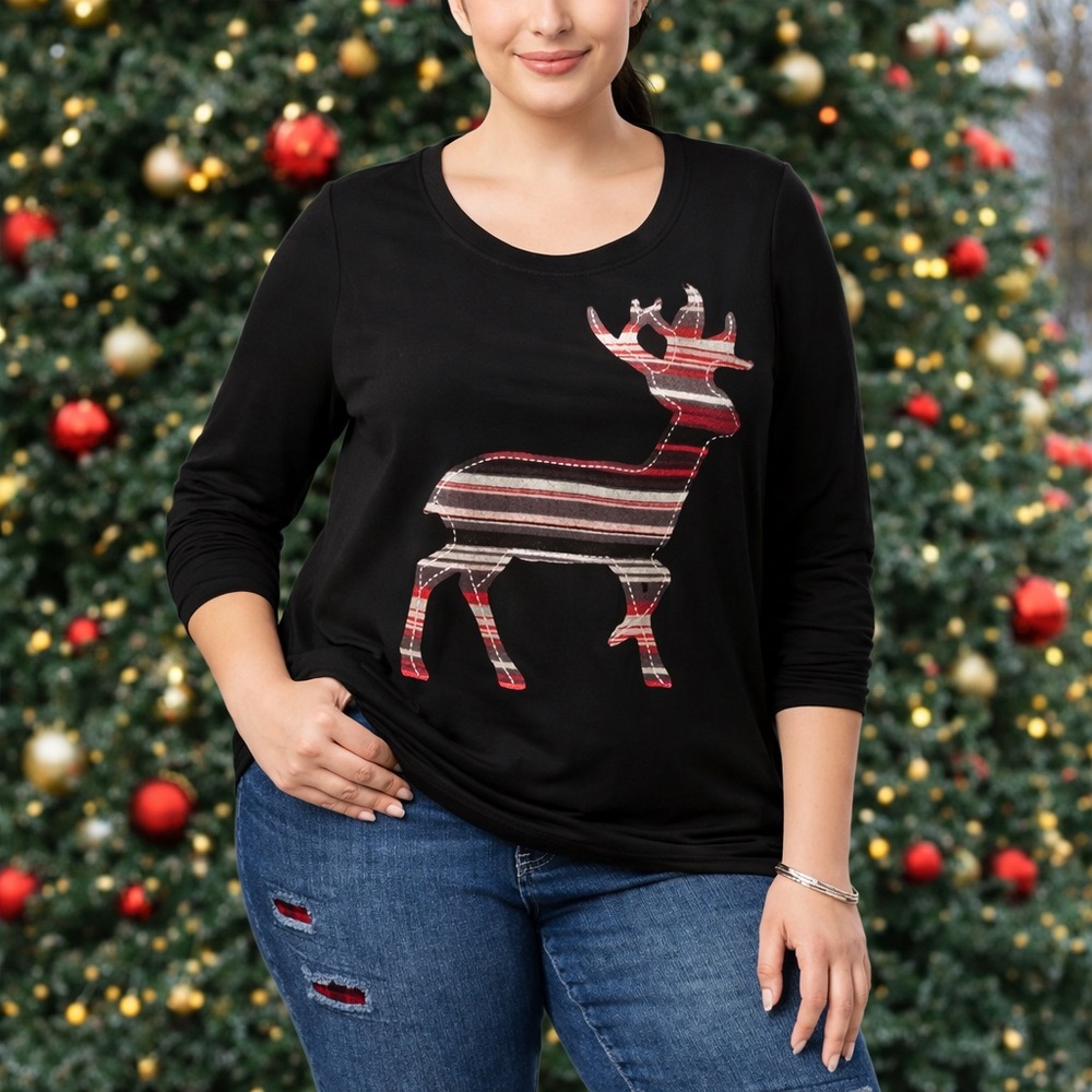 STYLE & CO PLAID REINDEER CHRISTMAS SWEATSHIRT
